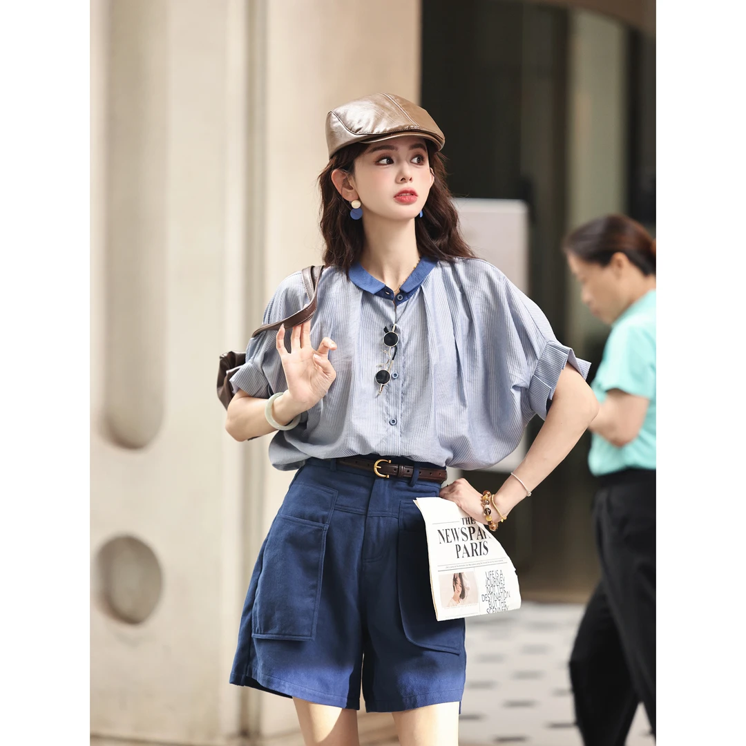 陈大器【静谧湖水】港风夏季女款休闲衬衫小个子宽松上衣JW2023555