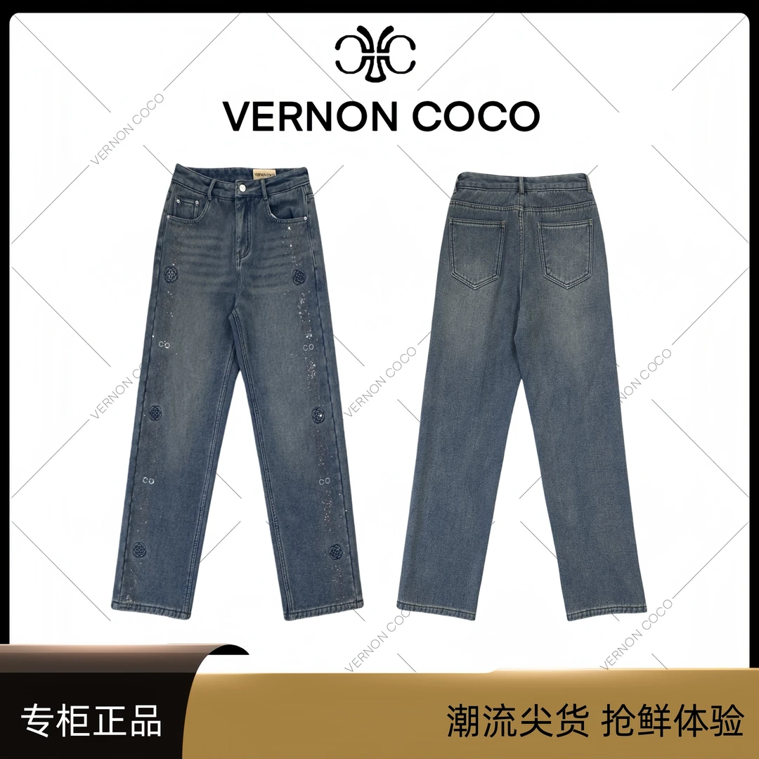 【VERNON COCO】Y30秋季山茶花时尚直筒显瘦中高腰牛仔裤RN87