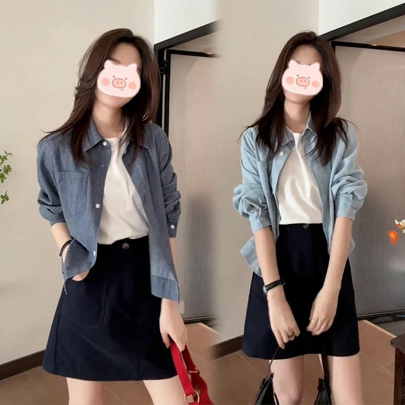 小个子穿搭一整套女春季爆款高级感洋气短款衬衫高腰半身裙两件套