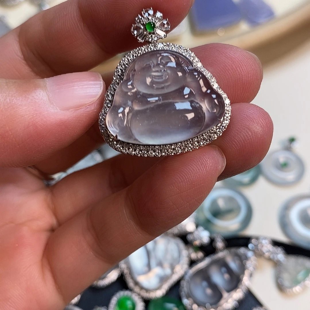 吊坠(不含链)18K金镶嵌翡翠佛公