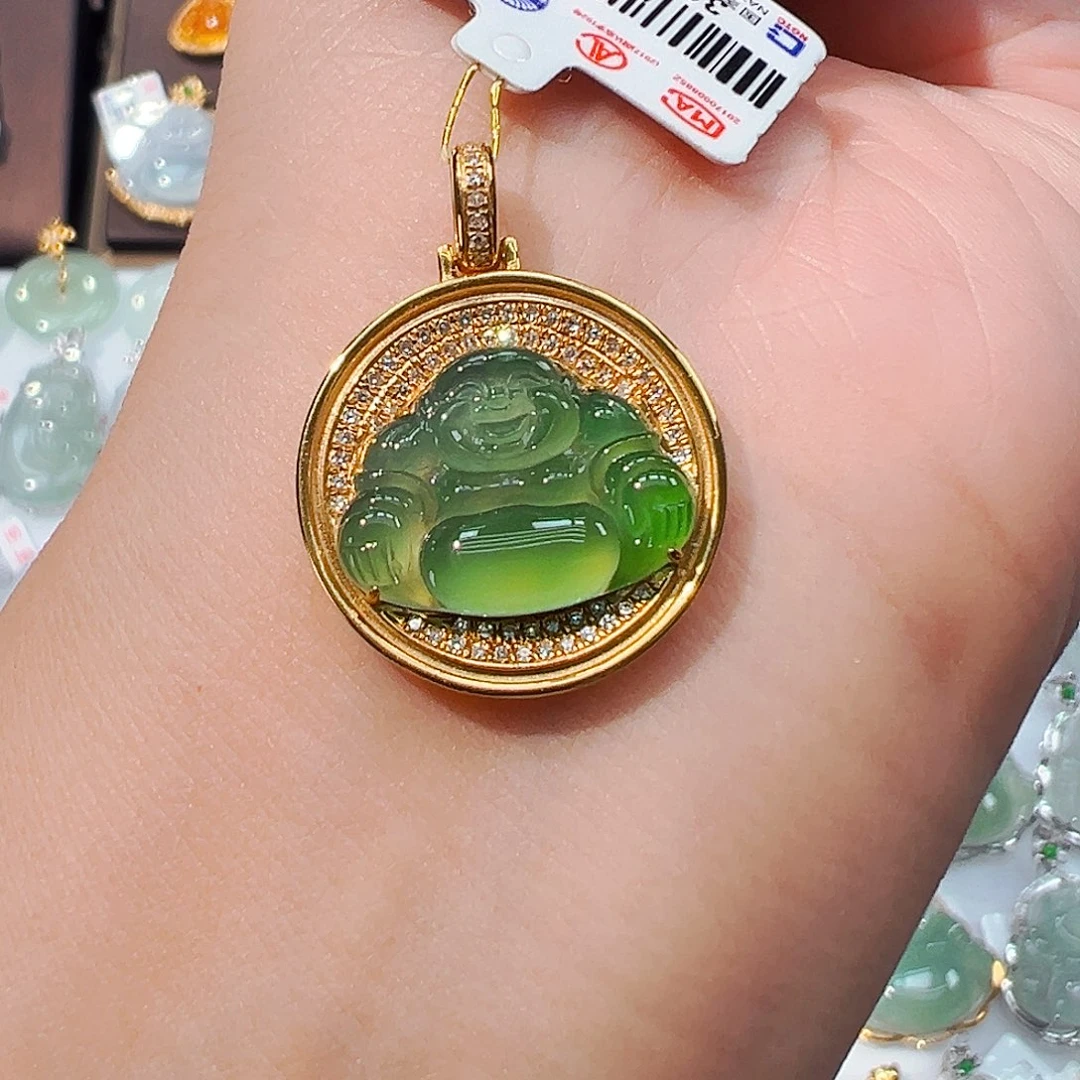 翡翠18K金镶嵌吊坠(不含链)佛公