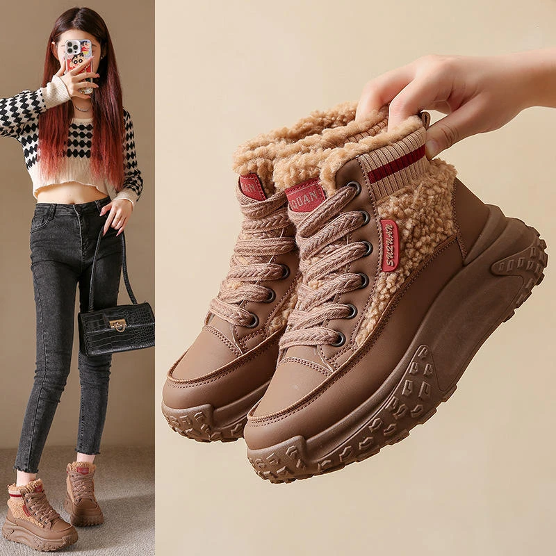 冬季高帮加绒老爹鞋新款韩版ins增高运动保暖休闲女鞋保暖女鞋