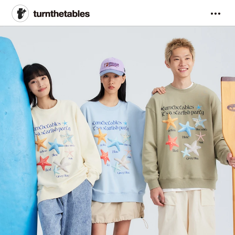 Turnthetables海星直喷圆领卫衣情侣装秋季印花长袖休闲宽松