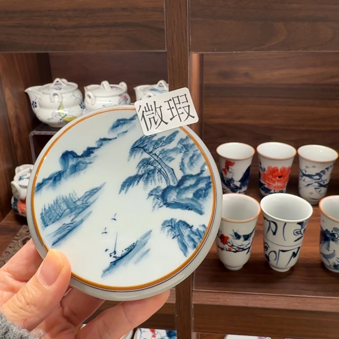 釉下手绘茶具微瑕