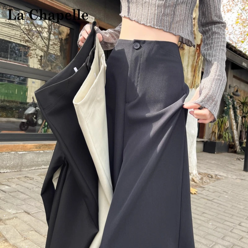 拉夏贝尔阔腿西装裤女2025秋季新款网红洋气小个子禅意宽松休闲裤