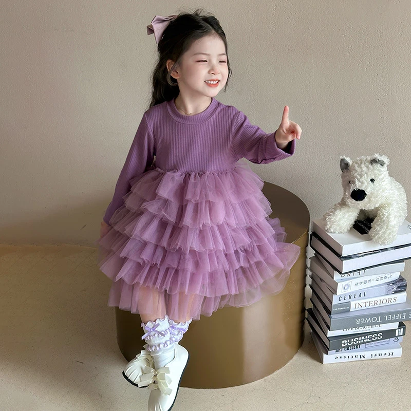 女童连衣裙春秋款2025新款洋气公主裙小女孩秋季长袖网纱裙子