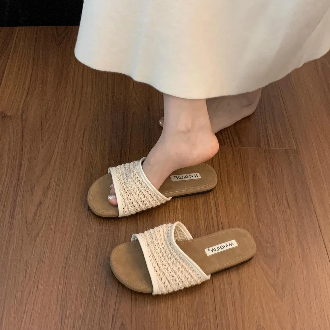 【维米克设计师版】百搭编织波米西亚法式小凉拖外穿夏新款厚底一