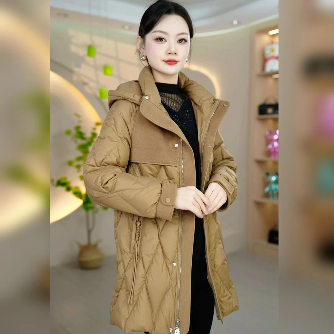 【清版特惠】2024年冬季新款流行时尚洋气时髦拼接中长款女士羽绒服