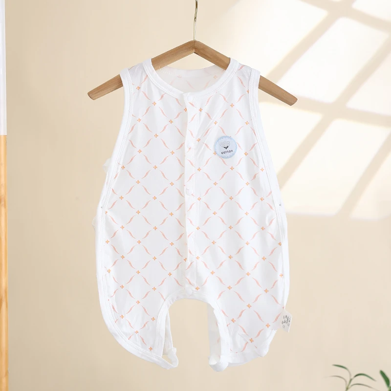 琵琶衣无袖连体衣宝宝婴儿短袖爬服开裆连身衣夏季透气哈衣男女宝