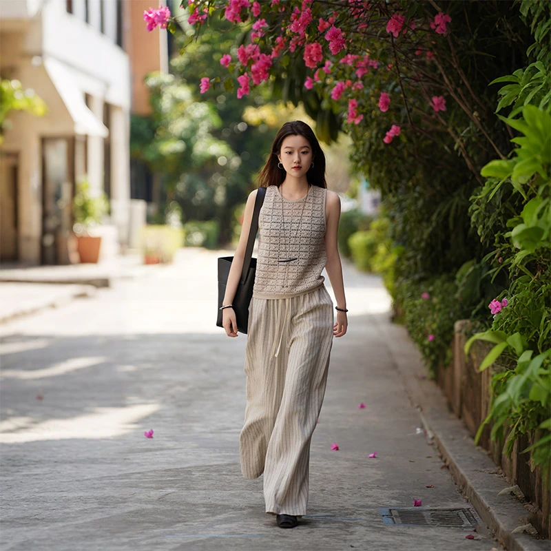 【老钱风】轻奢苎麻+天丝休闲裤25夏新款松弛感高腰时尚长裤6062