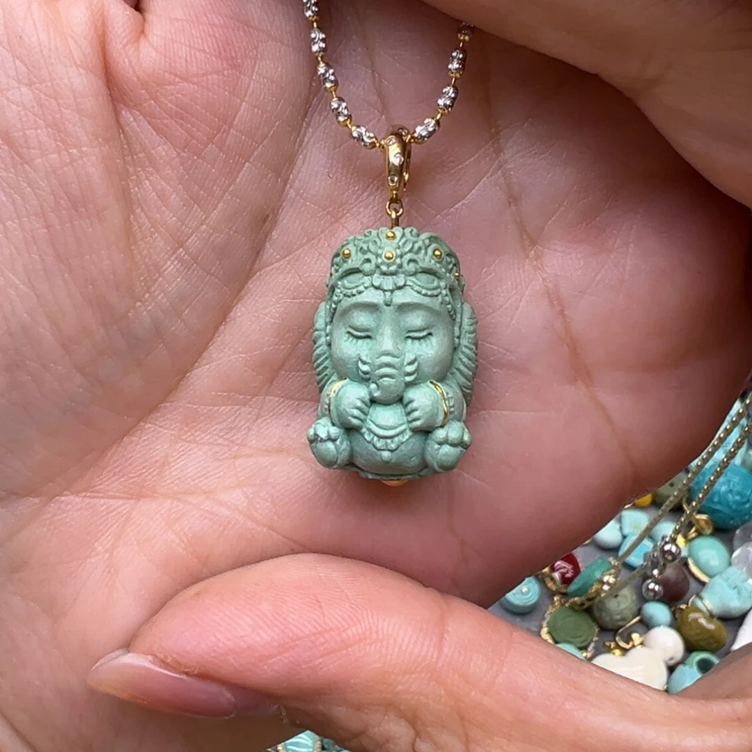 绿松石18K金镶嵌吊坠不含链