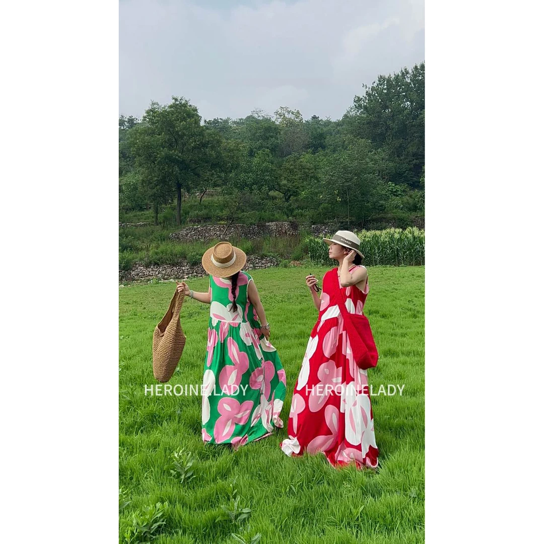 【欢乐颂】HL棉绸夏波西米亚花朵无袖背心夏天度假风宽松印花法式