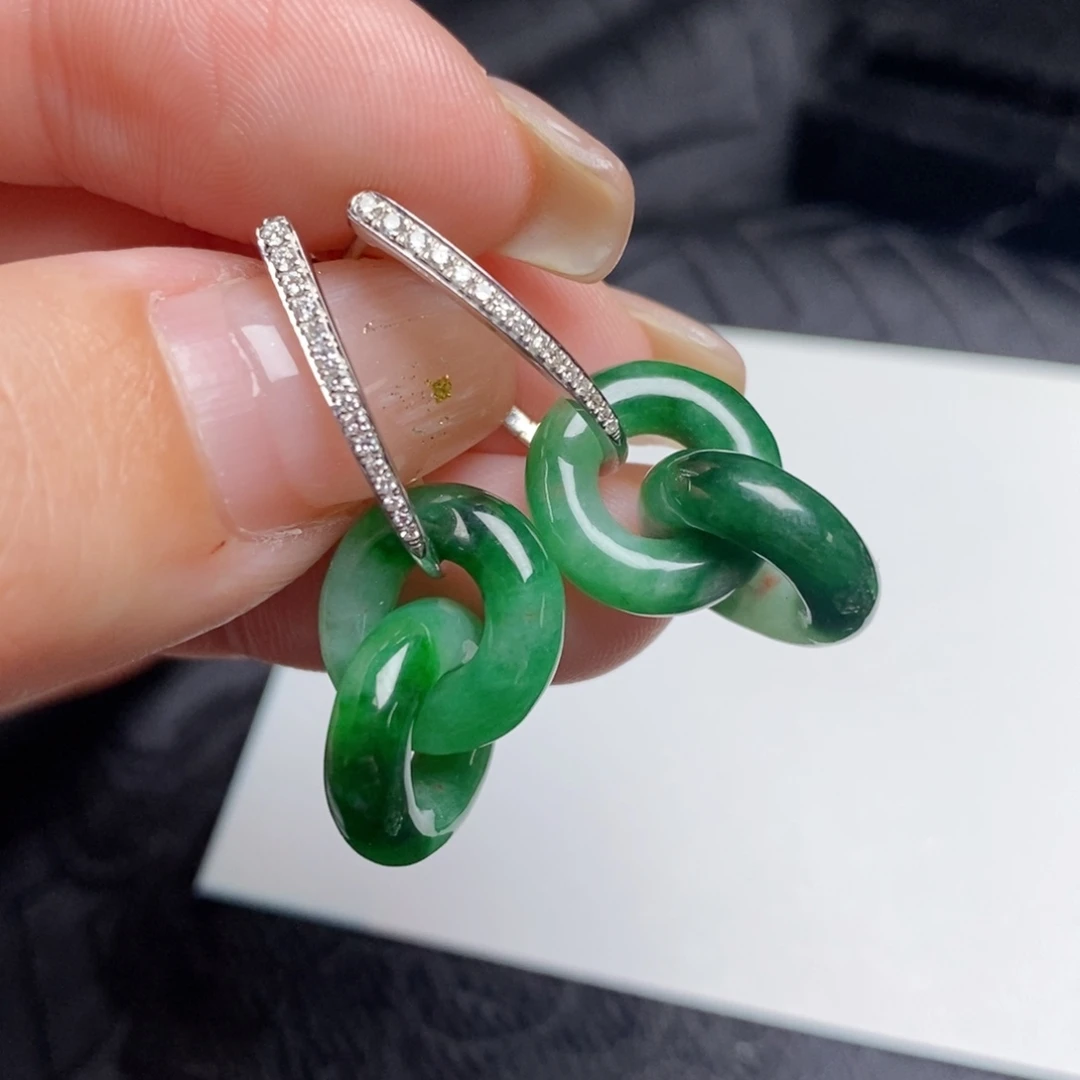 翡翠18K金镶嵌耳饰双环