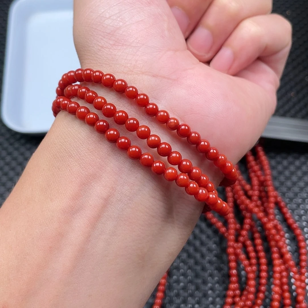 南红玛瑙4mm柿子红圆珠三圈未镶嵌