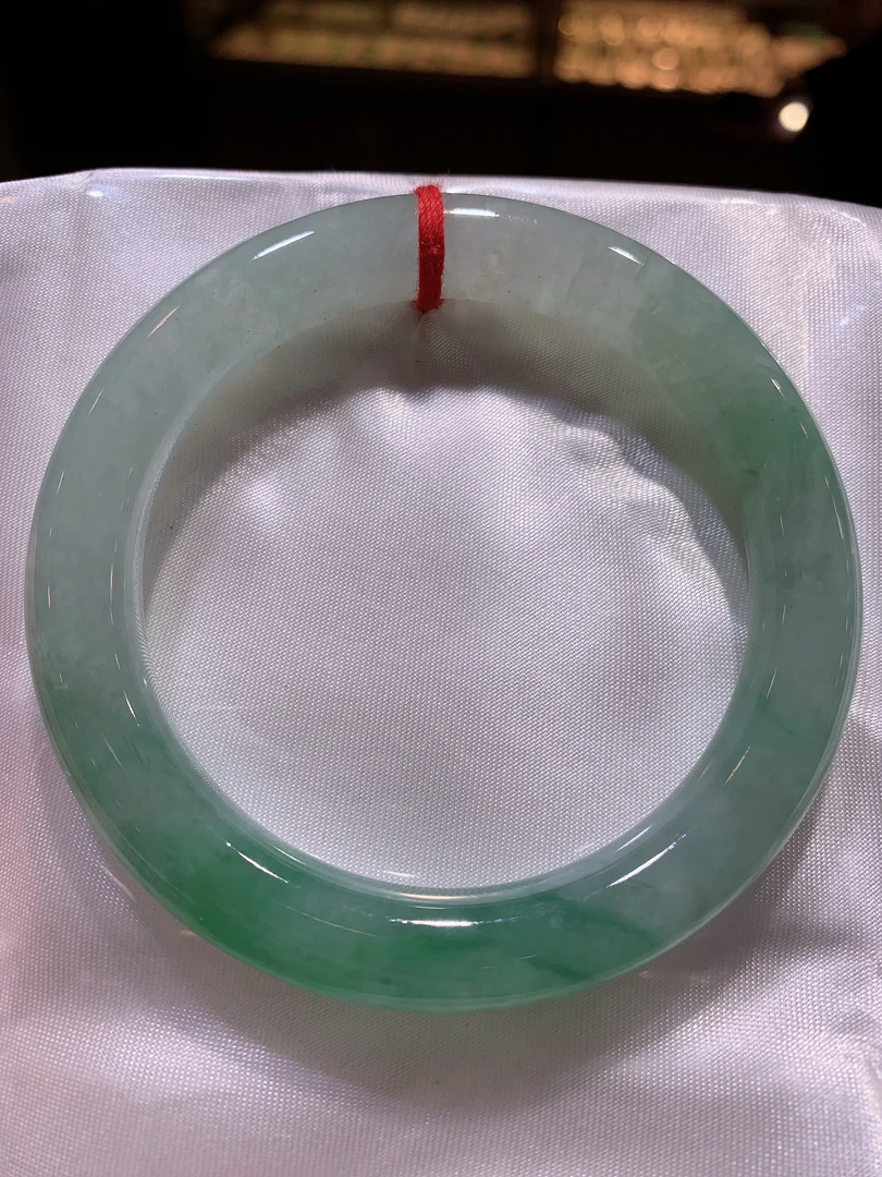 缅甸a货翡翠半山水冰圆条翡翠手镯56圈口0896