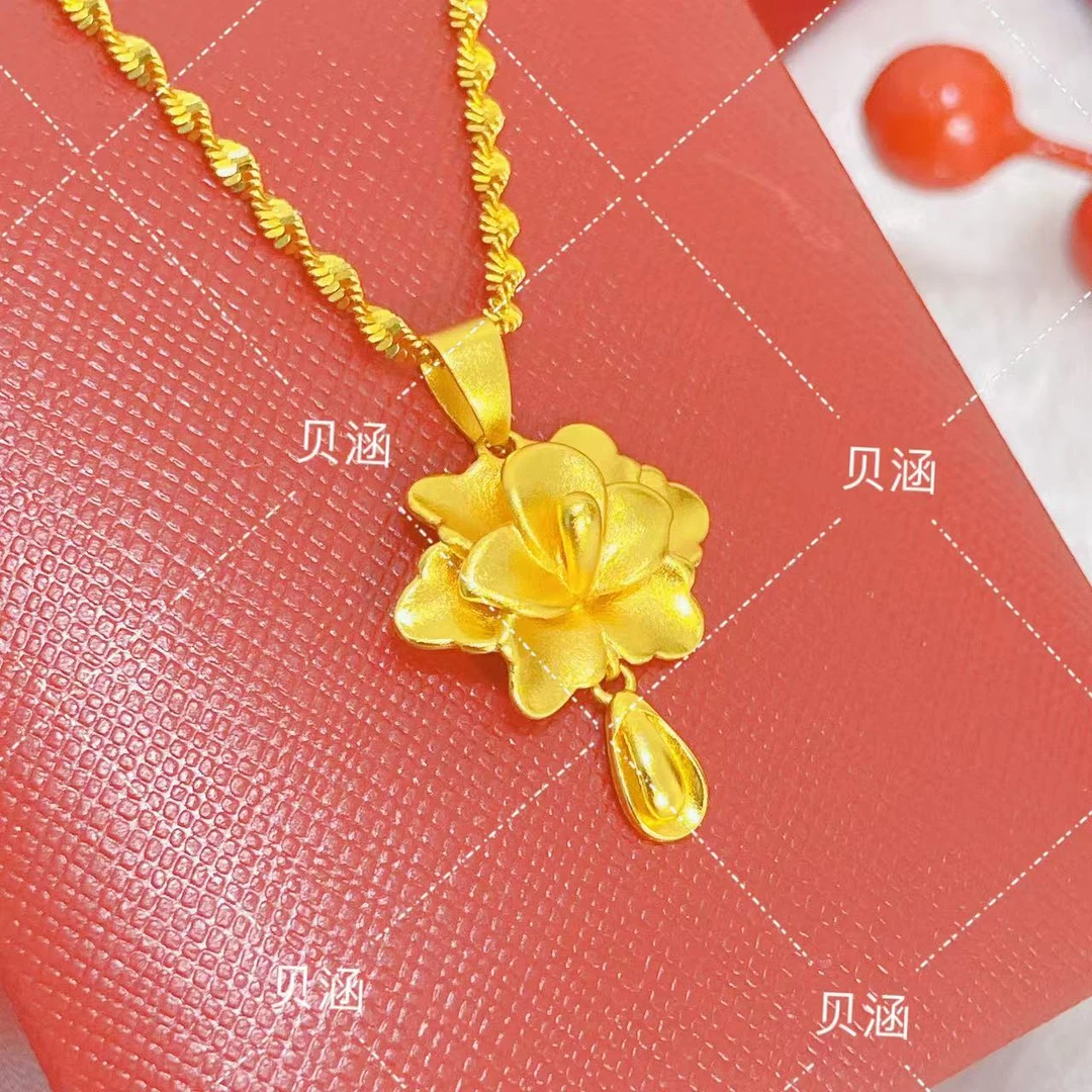 铜合金项链 新款水滴莲花女士项链古法气质百搭精美M字扣锁骨链