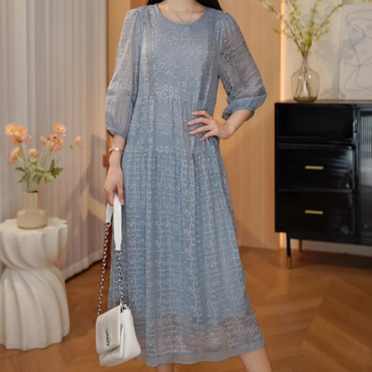 【DuShang】繁花丝梦~秋季重工刺绣气质桑蚕丝真丝连衣裙女装AZ7965