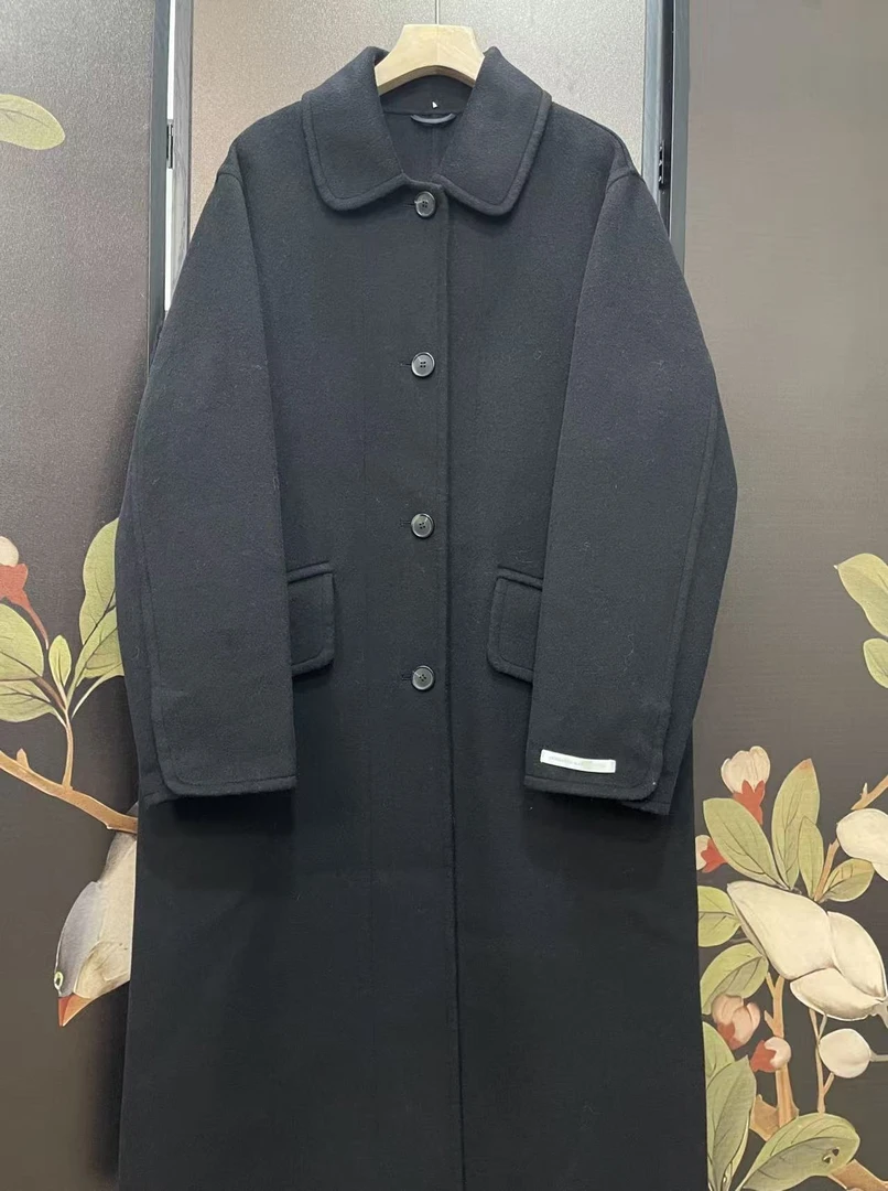 羊绒方领单排口双面呢大衣 冬季加厚中长款毛呢外套82301