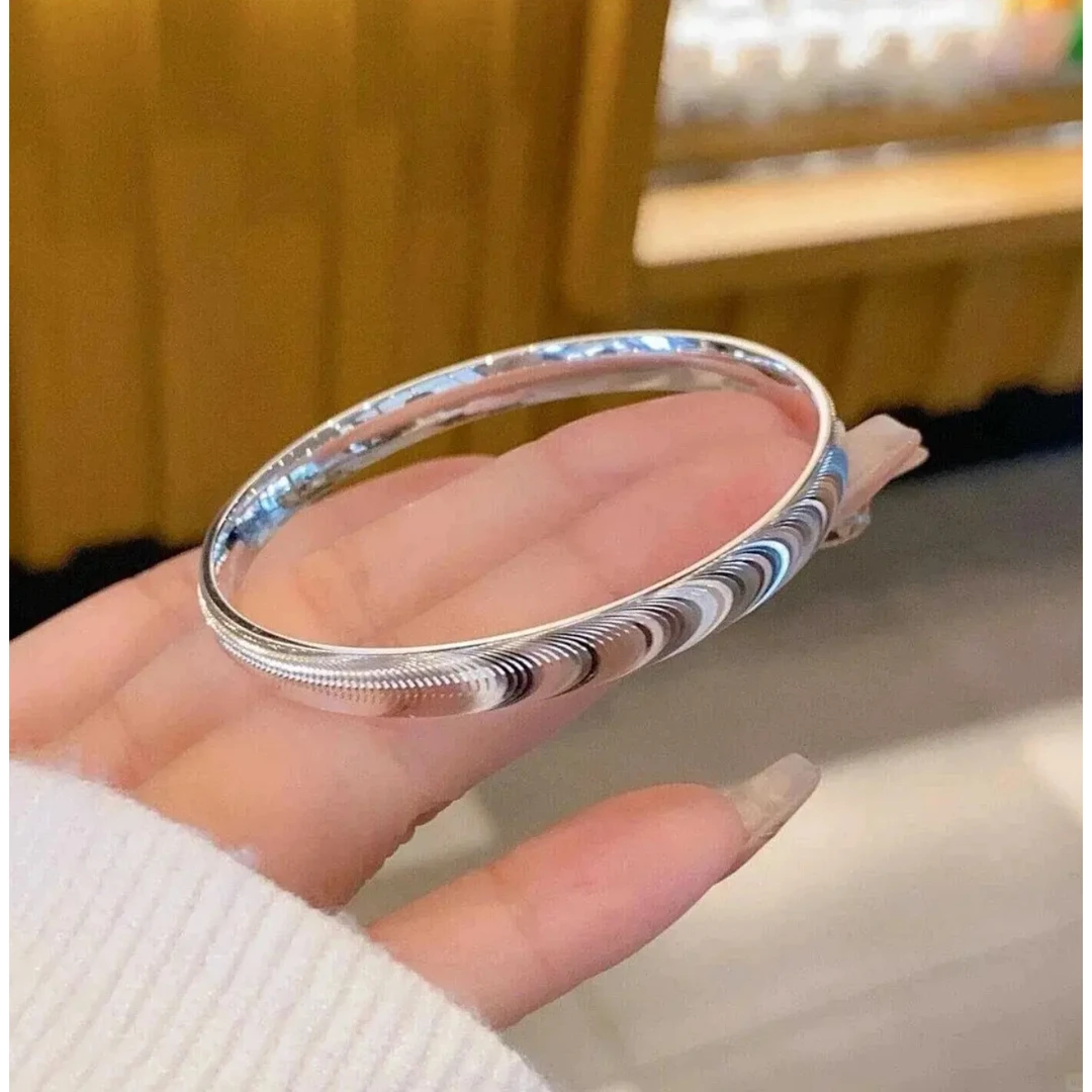 足银手镯 足银999.9爆闪猫眼纯银手镯女简约光面轻奢高级小众实心