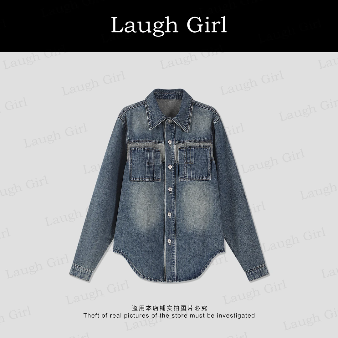 楚楚君 Laugh girl秀场同款【美式复古】百搭宽松牛仔外套WL53196J