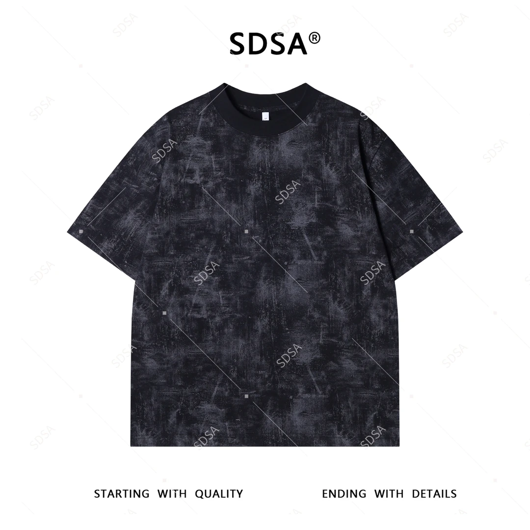 SDSA夏季新款男士痞帅潮牌印刷撞色设计圆领短袖T恤显瘦时尚上衣
