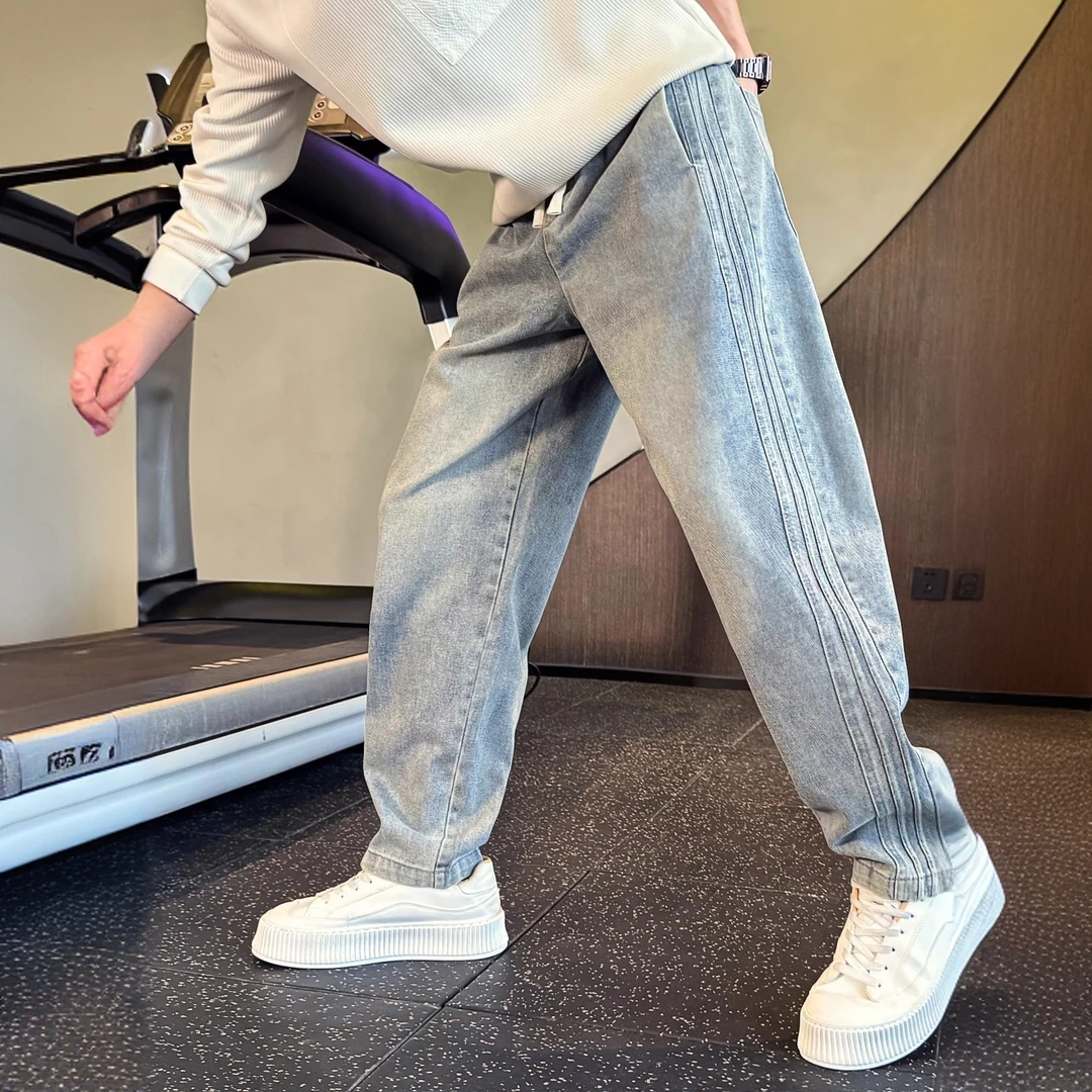 仓石一树重磅条纹牛仔裤男潮牌宽松哈伦裤2025新款男裤痞帅休闲裤