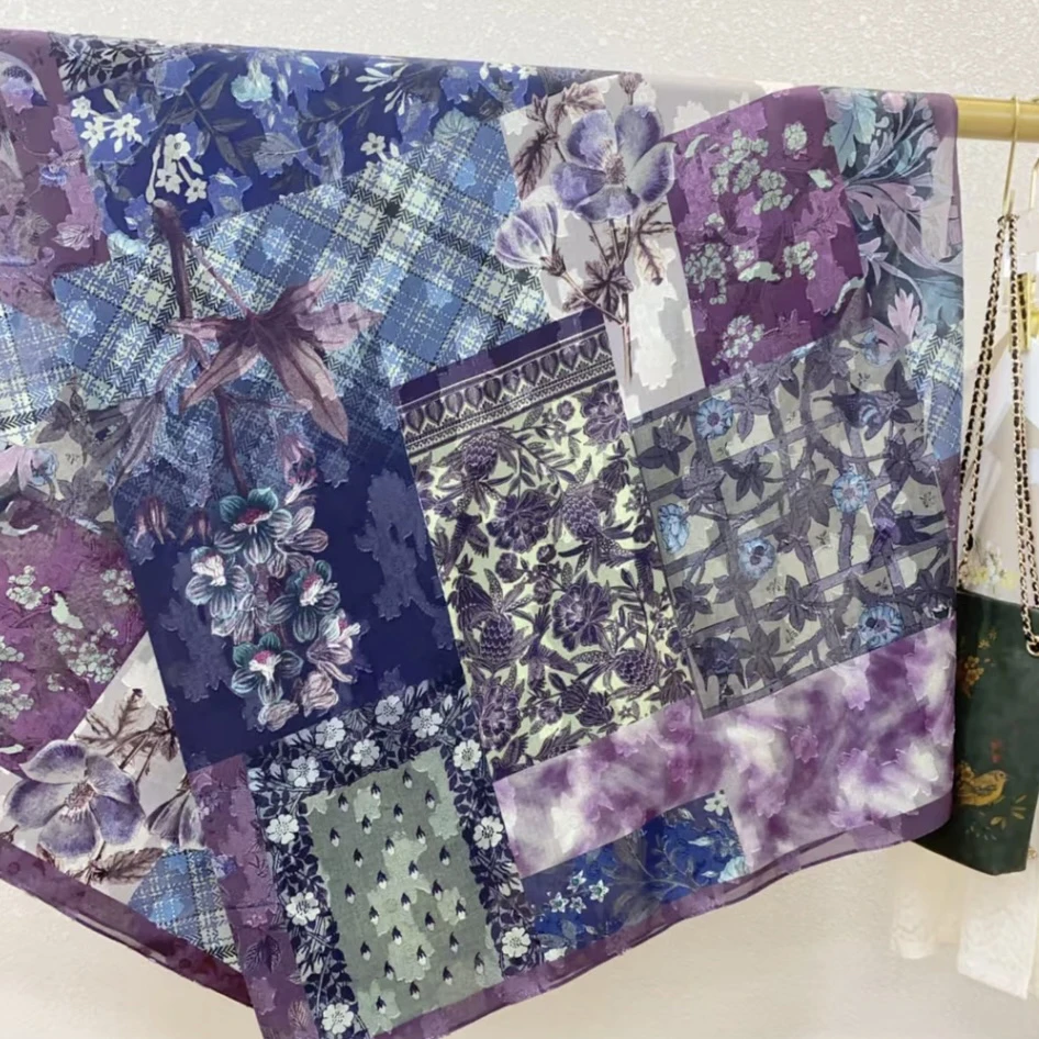 【丁香花开】140烧花方巾优雅披肩送礼复古国风双面民族