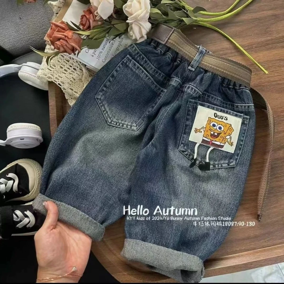 男童牛仔裤2025春秋新款洋气宽松儿童韩版宝宝百搭长裤卡通休闲裤