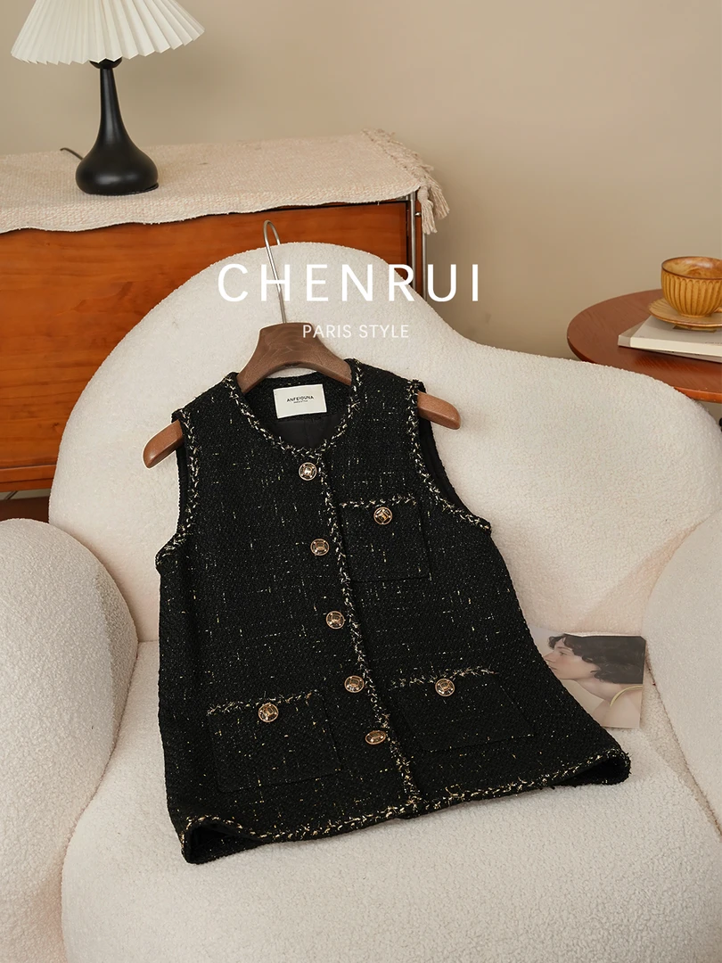 2025新款南法夏梦晨锐小香风粗花呢马甲上衣女6325