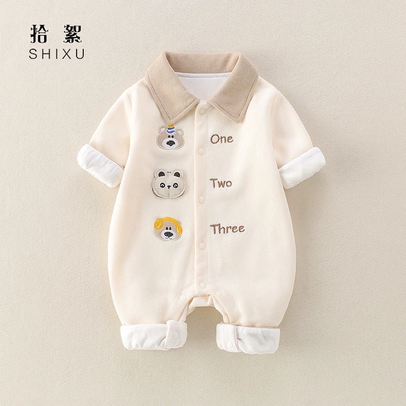 婴儿衣服春装可爱套装卡通连体衣男宝宝超萌双层哈衣春秋外出抱衣