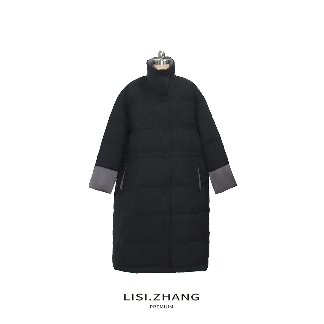 LISI.ZHANG--【长款懒人羽绒服】加厚立领保暖懒人撞色羽绒服外套