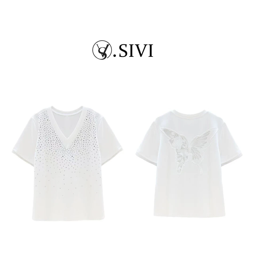 熙薇【蝶化庄生】2025春季新款时尚休闲气质T恤上衣H1914