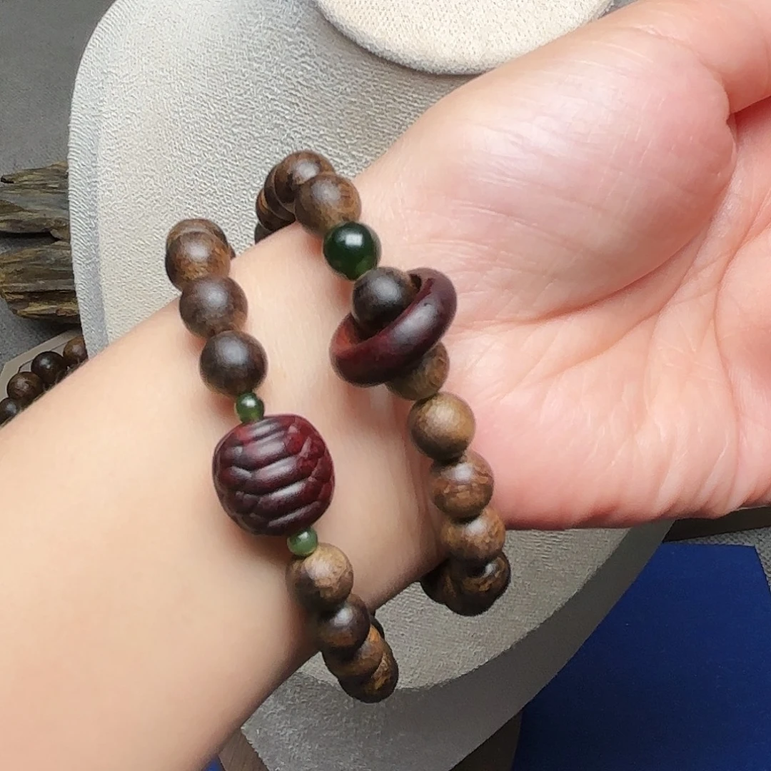 沉香手串越南芽庄瘤疤绿棋楠0.8➕小叶紫檀