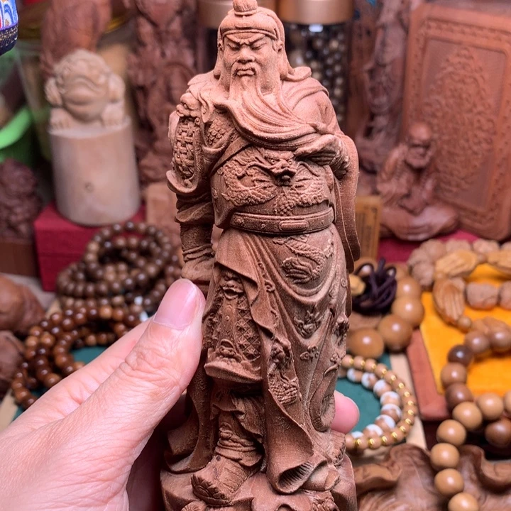 檀香木把件老山檀关二爷瑕疵