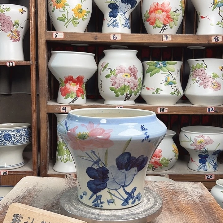 摆件高20口18.5青花荷花陶瓷陶瓷陶瓷