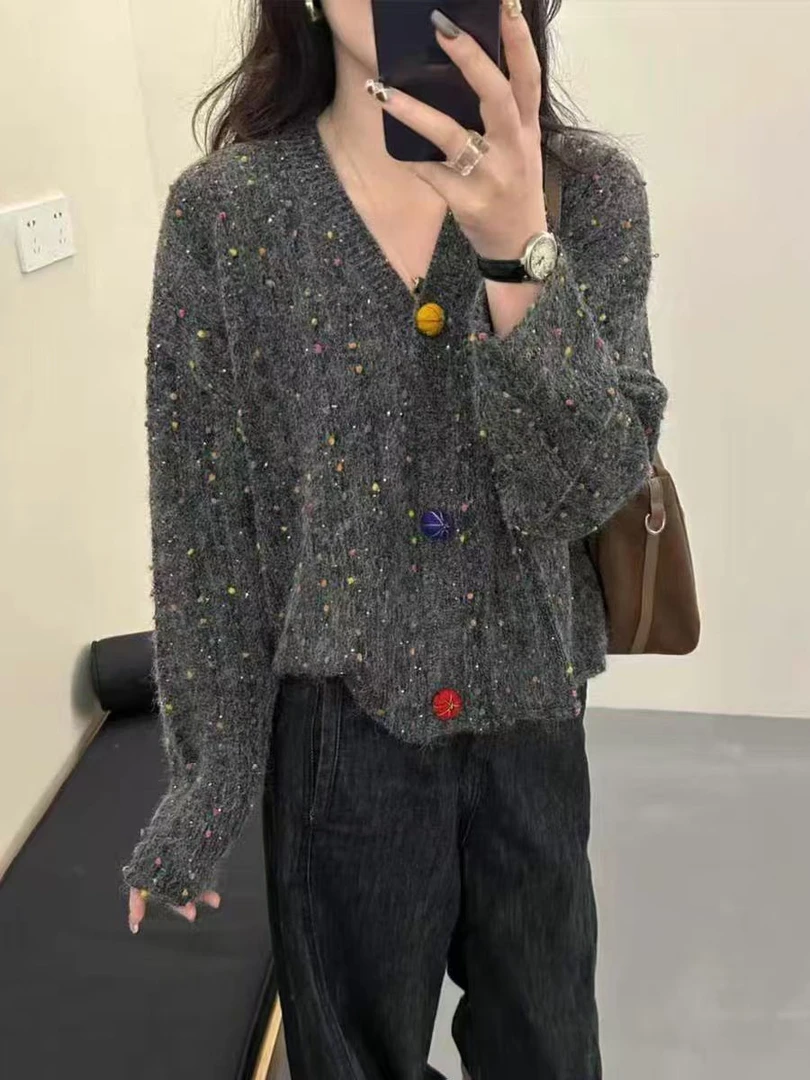 （邂逅）玉姐家复古南瓜扣慵懒宽松显瘦毛衣外套f1638 J6202