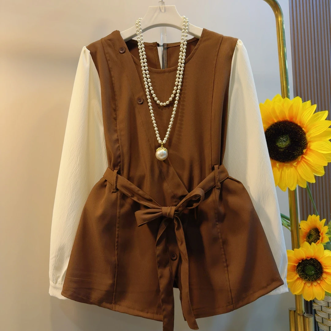 YD时尚洋气轻熟风拼接百搭假两件上衣