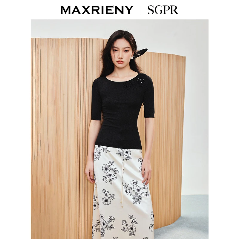 【达人专属】MAXRIENY精致优雅紧身套头毛衫40d尼龙短袖修身上衣