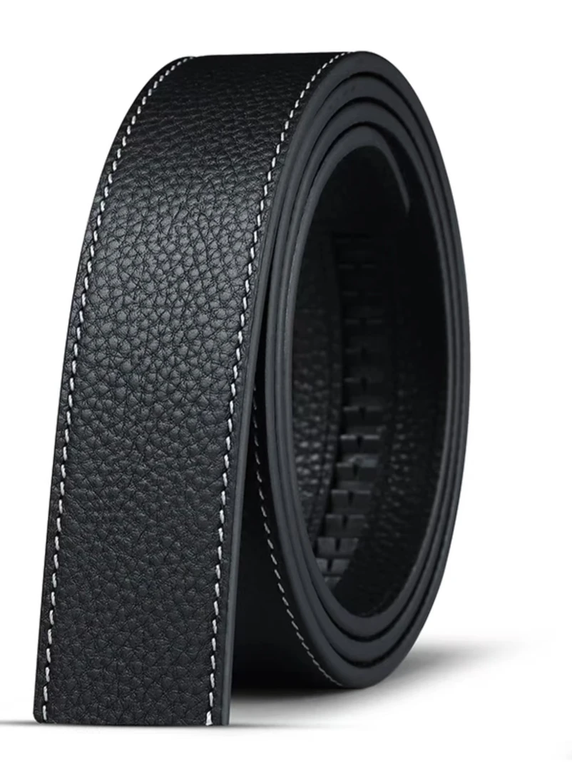 BOREA/维拉·博雷亚2号白线头层牛皮荔枝纹男款自动腰带黑色