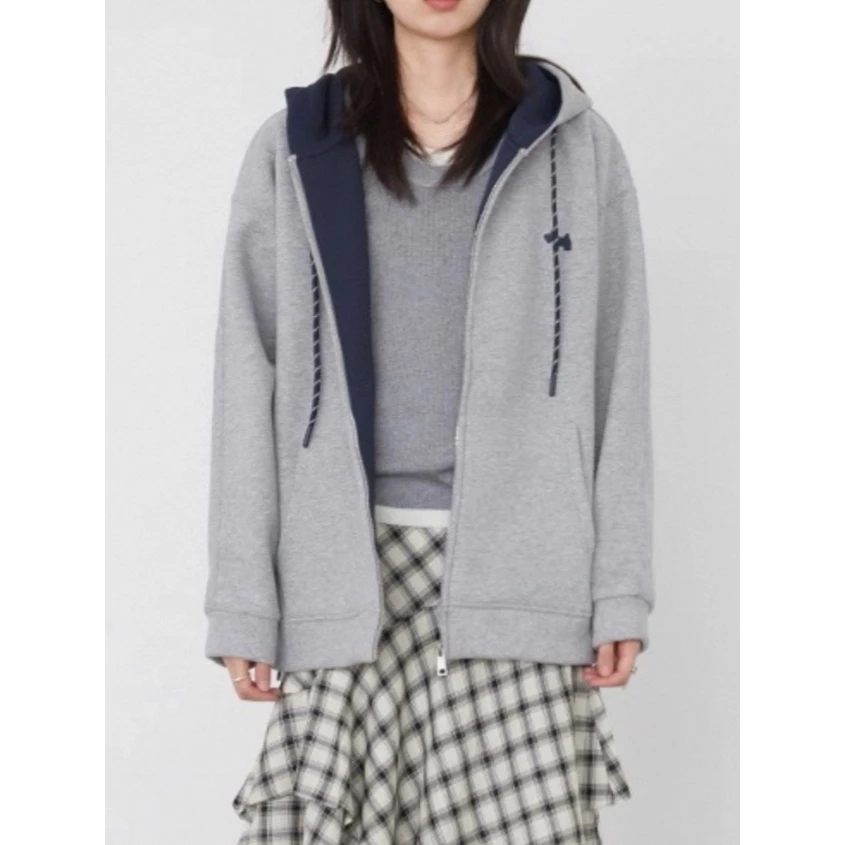 【C TING】韩版亲子装童装口袋宽松灰色加绒休闲卫衣外套-8019