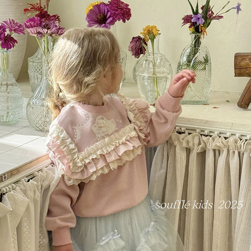 女童三层蕾丝花边珍珠卡通刺绣绣花卫衣上衣TSQ-031