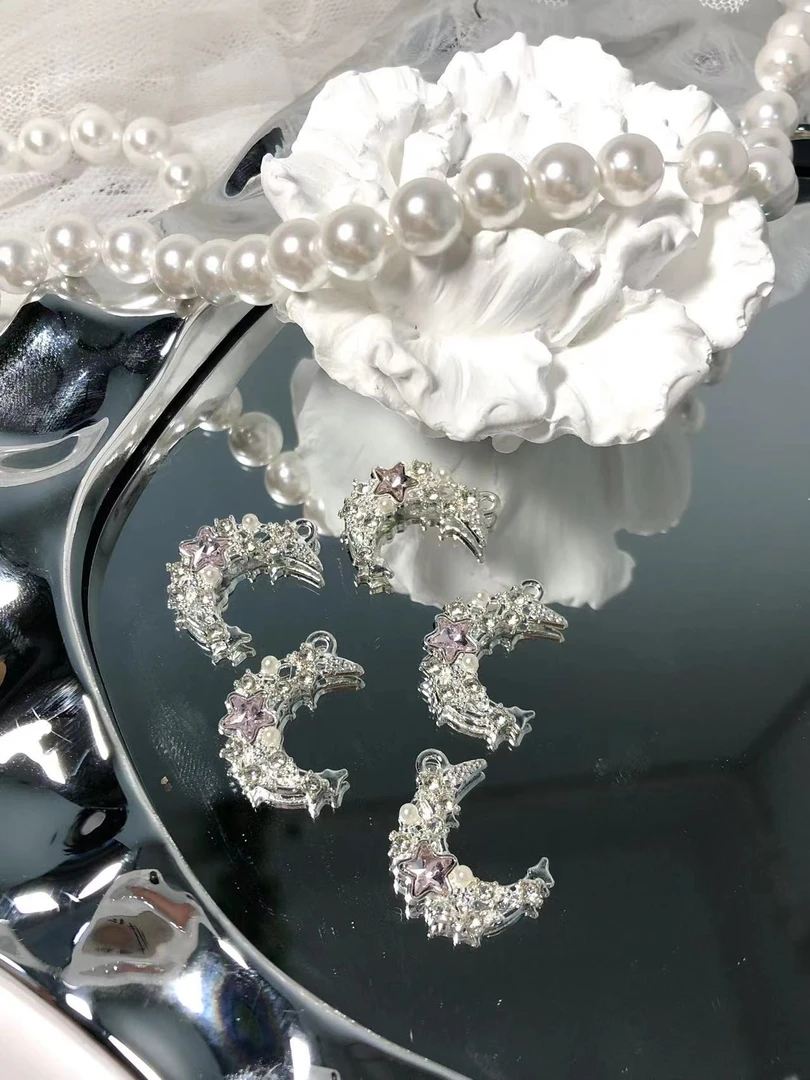 雨宝严选· DIY  P461银粉色镂空月亮单吊吊坠DIY