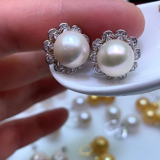 淡水珍珠耳饰银S925镶嵌