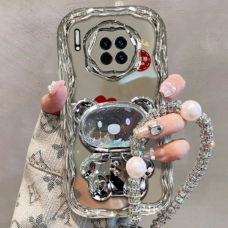 适用【华为mate30/pro】手机壳发财被爱高级银镜子支架女款硅胶防摔