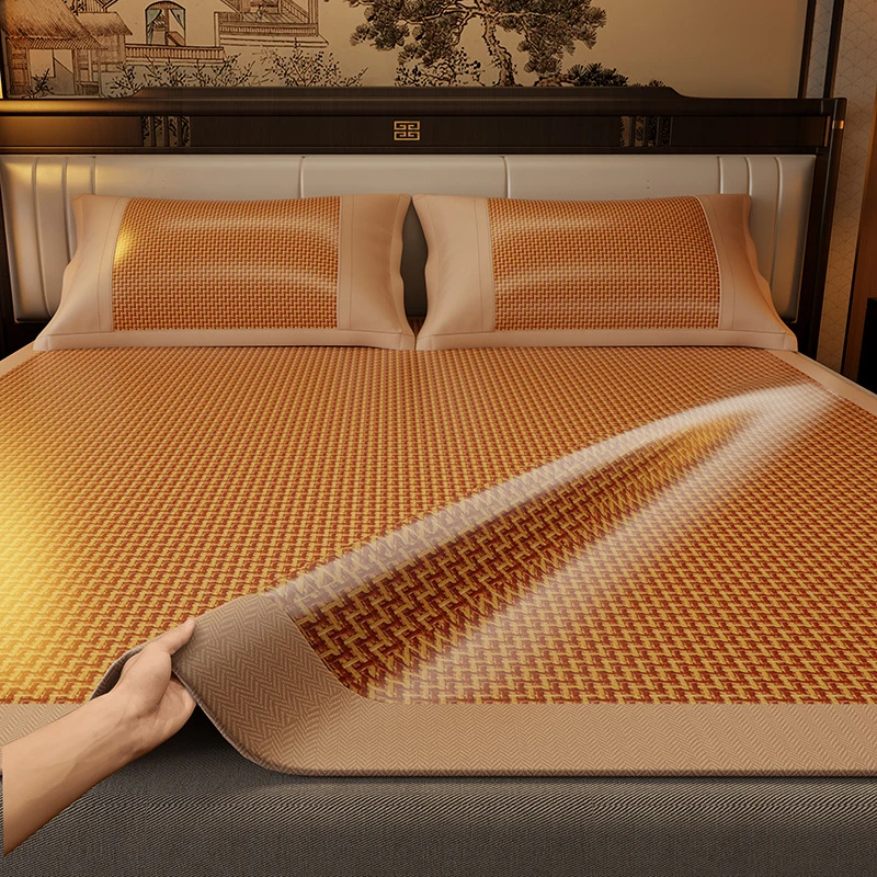 加厚双面藤席两面用凉席三件套冰丝藤席夏季空调席学生宿舍凉席