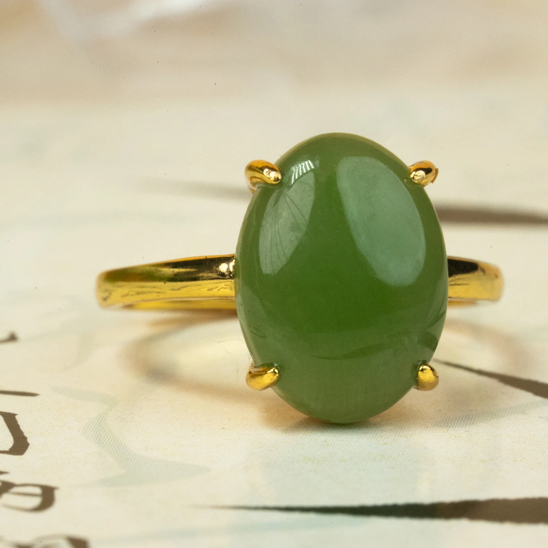 和田玉碧玉蛋面戒指时尚气质简约复古经典轻奢(1903)