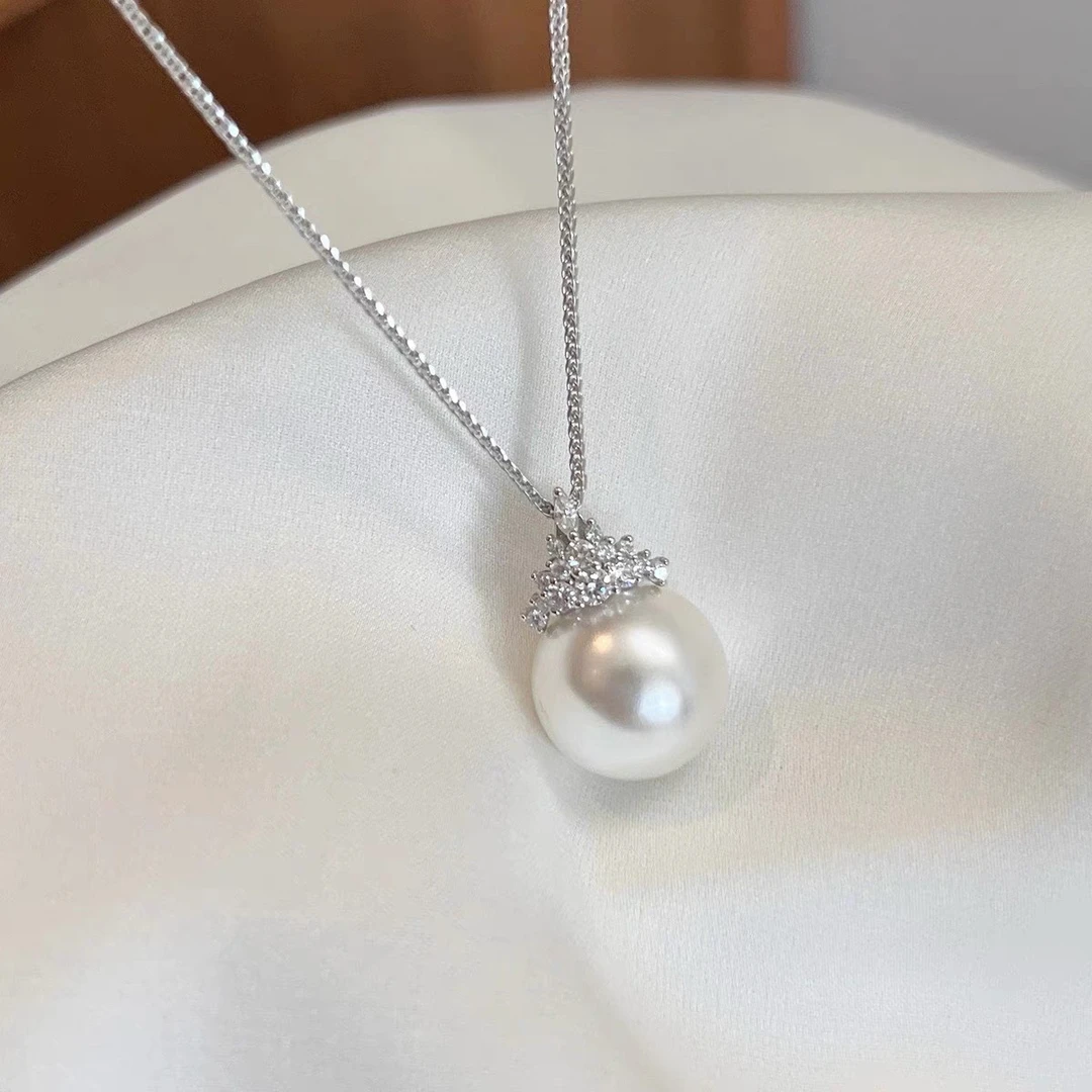 【小茶】12mm冷白正圆冰雪女王款吊坠 贝珠