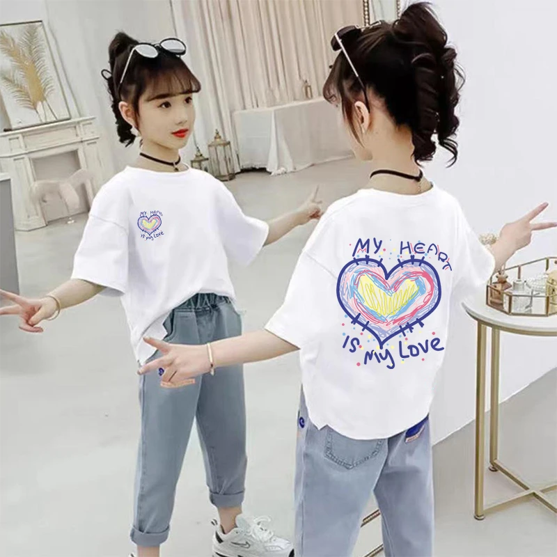 女童纯棉短袖T恤2025夏季新款儿童卡通印花上衣中大童宽松体恤ins