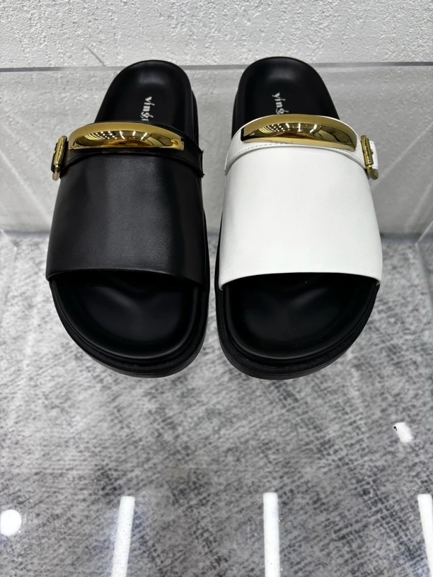 应爱338-33一字拖黑白踩屎感凉拖