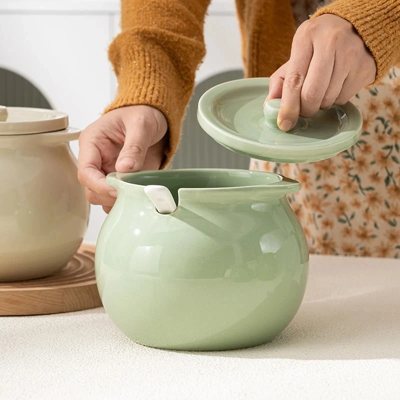 陶瓷猪油罐子家用耐高温带盖装荤油辣椒油专用的容器储油壶食品级